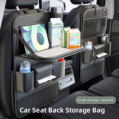 Universal Premium PU Leather Car Seat Back Organizer - Spacious Storage Bag with Back Seat Dining Table, Cup Holder, And Travel Accessories for A Comfortable Ride