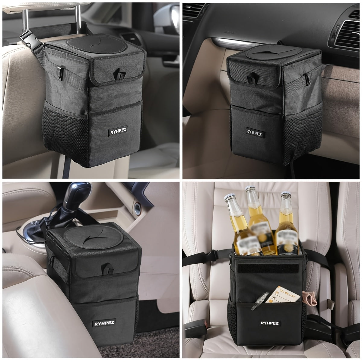Ryhpez Car Trash Can with See Through Window, Clear Black Car Trash Bin Removable Liner, Leakproof Car Garbage Can Organizer Storage Bag for Vehicles, SUV, Truck(2.1Gallon/8L)