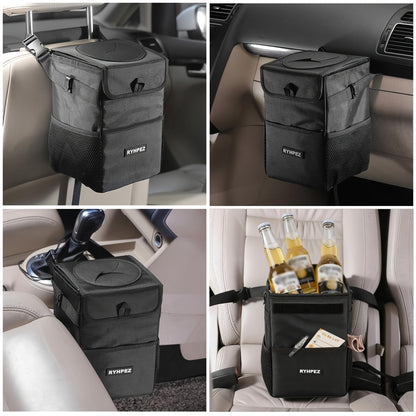 Ryhpez Car Trash Can with See Through Window, Clear Black Car Trash Bin Removable Liner, Leakproof Car Garbage Can Organizer Storage Bag for Vehicles, SUV, Truck(2.1Gallon/8L)