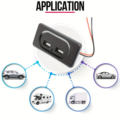 12 V Dual USB Fast Charging Socket Panel for Motorcycles, Cars, And Rvs, Without Battery