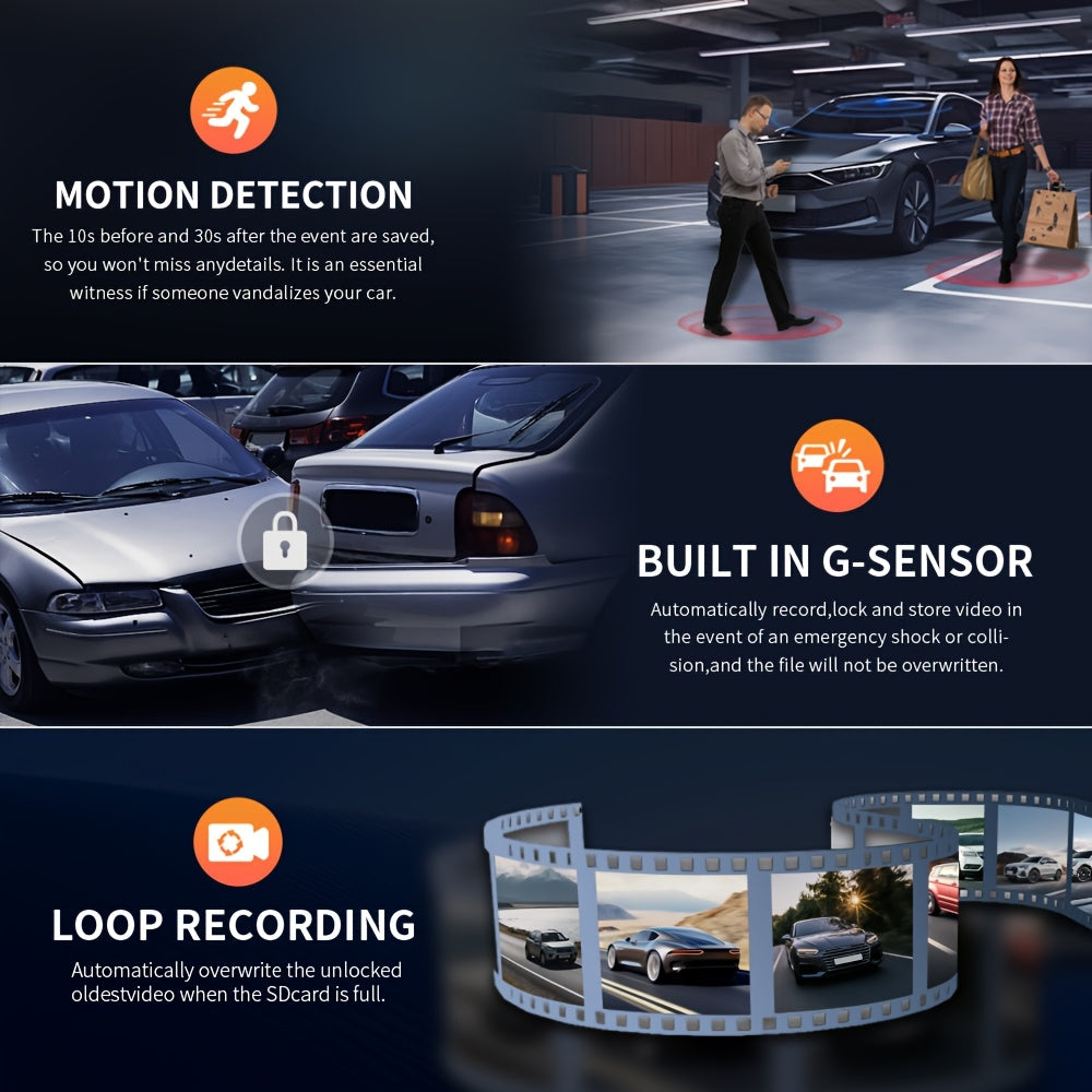 Front And Rear Dual-Lens! FHD 1080P Driving Recorder - Car Driving Recorder, Car Camera Infrared Night Vision Function, 170° Wide-Angle Car DVR Camera Loop Video Gravity Sensing Car Dashboard Video Camera, Automotive Parts Tachograph Christmas Gift