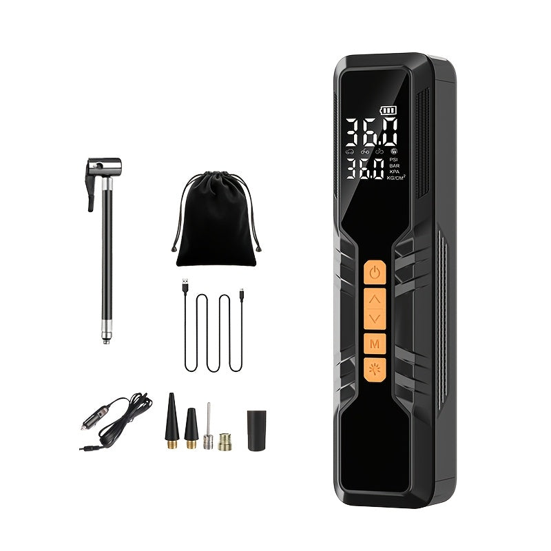 Portable Car Air Pump | Fast Air Filling, Digital LED Tire Pump, Automatic Tire Pressure Detection, Wireless Air Compressor - Suitable For Car, Bicycle, Motorcycle Tires, Basketball Inflating, USB Charging, Rechargeable Battery