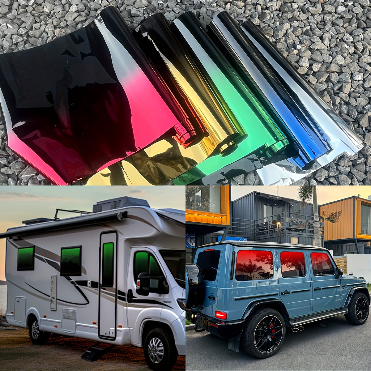 1 Roll Of 19.7 X 118 Inch Two-color Gradient Window Film | Heat Resistant, VLT, Protective, Contrasting, Tear-off and Paste, PET Material, Universally Applicable for Vehicle Exterior Accessories