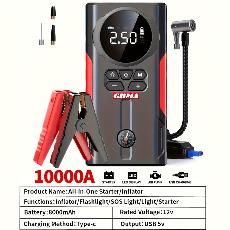 A3 Car Starter, Portable Car Battery Booster (2.38gal Gas/1.72gal Diesel), 12V Ultra-Safe Lithium Battery Jumper for Car Battery Jumpers