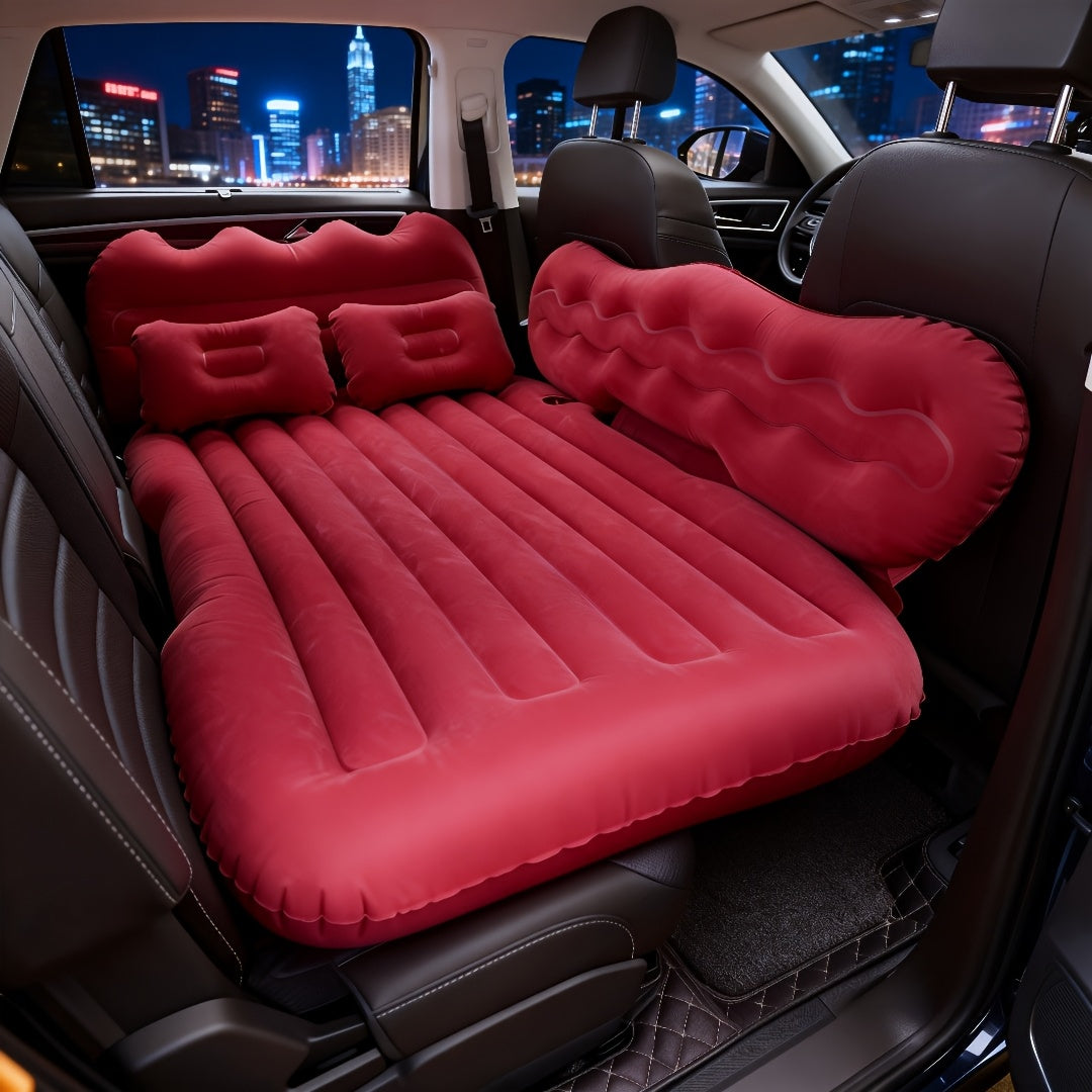 Luxury Premium Black And Stylish Beige Car Inflatable Mattress, Portable And Foldable, with PVC Flocking, Including Storage Bag, Air Pump And Two Pillows, Two Piers, Perfect for RVs, Trucks, And Foldable Beds In The Back Seat Of The Car Seat