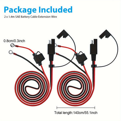 2pcs SAE Battery Cable Extension Wire, SAE to O-Ring Terminal Connector Harness Wire with Fuse, for Motorcycles, Cars, Without Battery