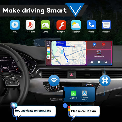 Portable Wireless Carplay Car Stereo, 10.26" Inch HD Touchscreen For Car With CarPlay & Android Auto With Mirror Link/Backup Camera/Siri/Wireless/Navigation/AUX For All Vehicles