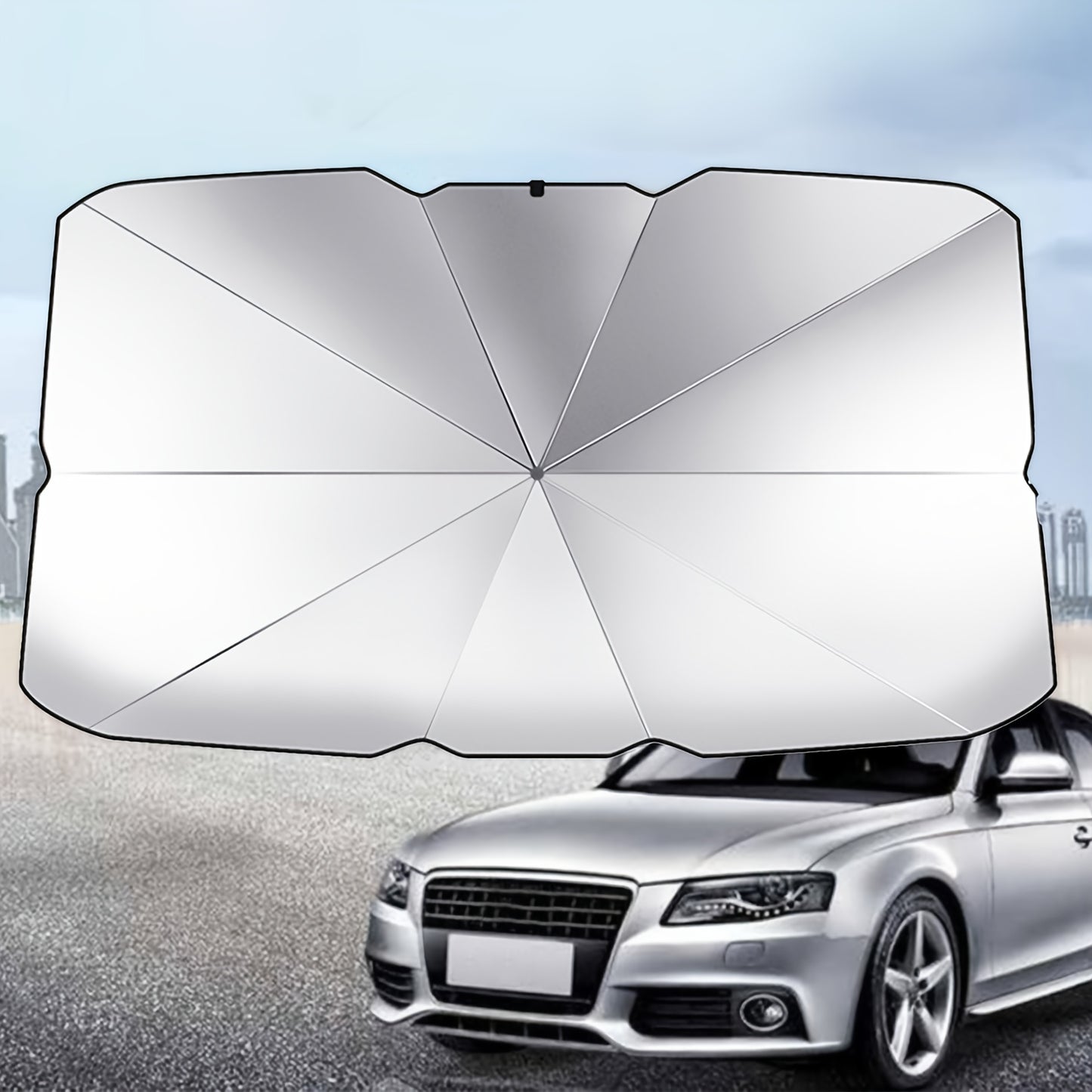 One UV Protection Windshield Sun Shade - Vehicle Front Windshield Visor with Seamless Opaque Insulation for a Wide Range of Vehicle Models