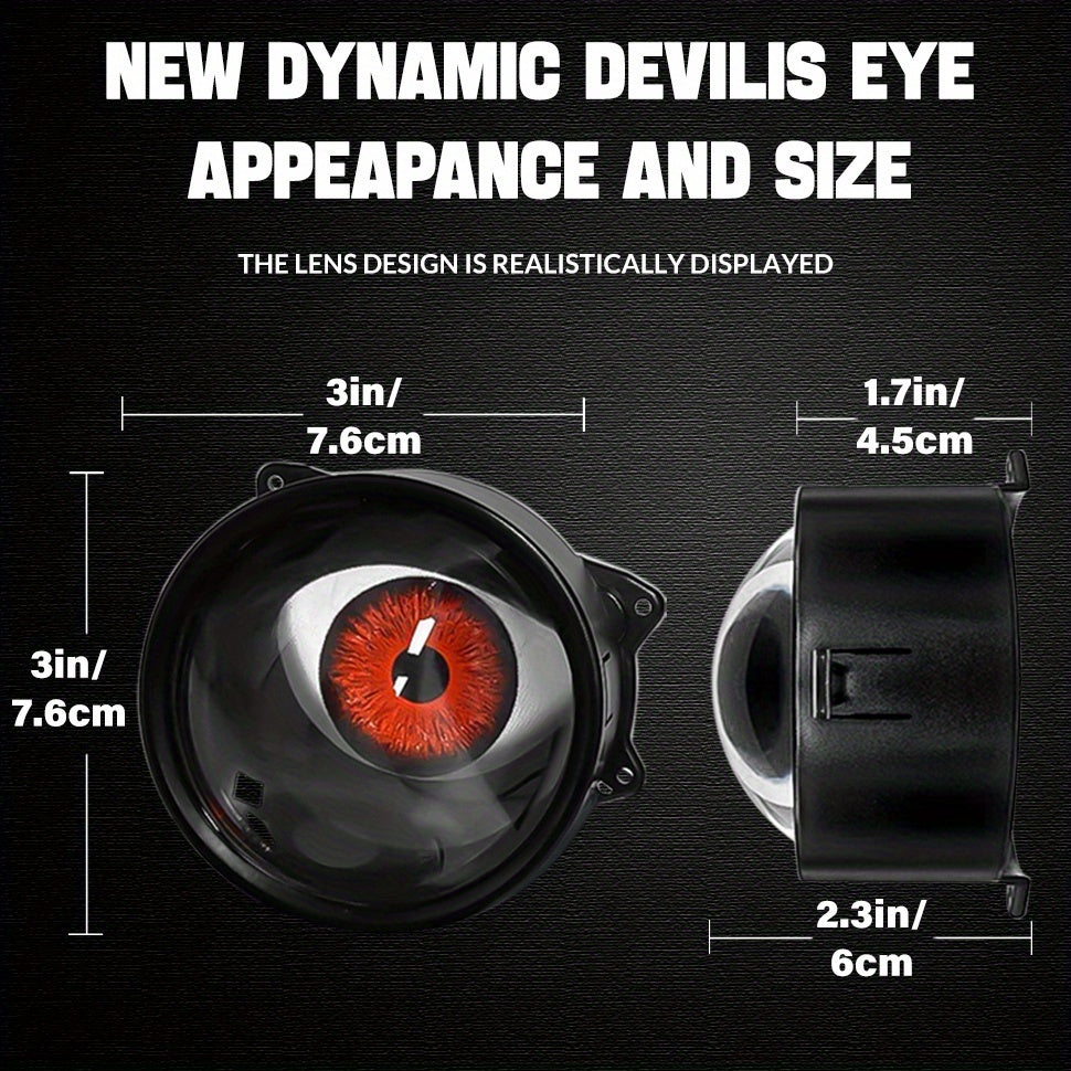 1/2pcs LED Dynamic Devil's Eyes, 6-Mode Adjustable Demon Eye Lights with Lens, 12V Off-road Atmosphere Lighting Kit, Cool Automotive Decoration, Perfect for Car Mods & Birthday Gifts