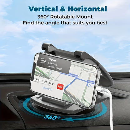 [360° Rotation] All-Around View Car Phone Mount - Universal Dashboard Cradle with 360° Rotation for Secure, Hands-Free Driving - Compatible for Iphone, for Samsung for Galaxy, And for Android Smartphones