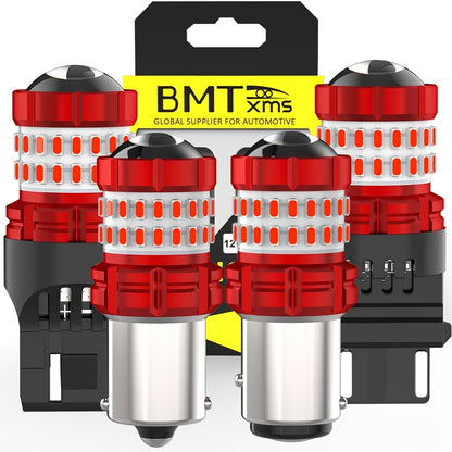 2pcs 1156 BA15S 7506 P21W 1157 BAY15D P21/5W W21/5W 7443 P27/5W 3157 3156 LED Bulb Red Brake Bulbs Stop Tail Parking Light Bulbs 3 Times Warning Brake Light Bulbs No Error
