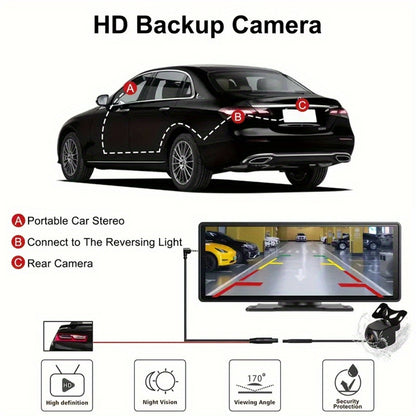 Introducing The Latest 10.26-Inch Wireless Car Display, Equipped with Integrated Car Audio, a Touchscreen Interface, a 720P HD Backup Camera, a Dashcam, Wireless Connectivity, GPS Navigation