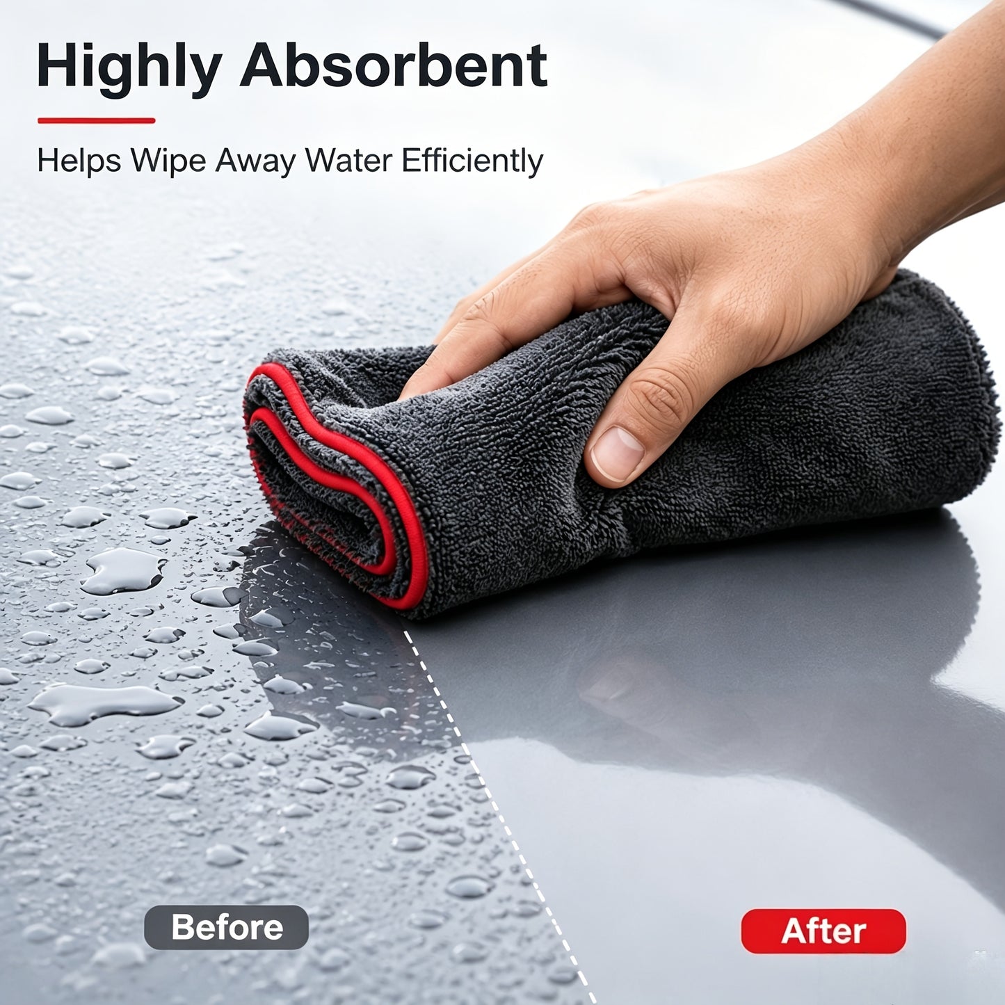 2pcs XXL Extra Large Microfiber Drying Towel With Twist Ring Design - Super Absorbent Thickened Technology Suitable For Cars, Trucks, Boats - Red And Gray Detail Cloth, Professional Look | Highly Absorbent Material
