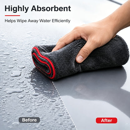 2pcs XXL Extra Large Microfiber Drying Towel With Twist Ring Design - Super Absorbent Thickened Technology Suitable For Cars, Trucks, Boats - Red And Gray Detail Cloth, Professional Look | Highly Absorbent Material