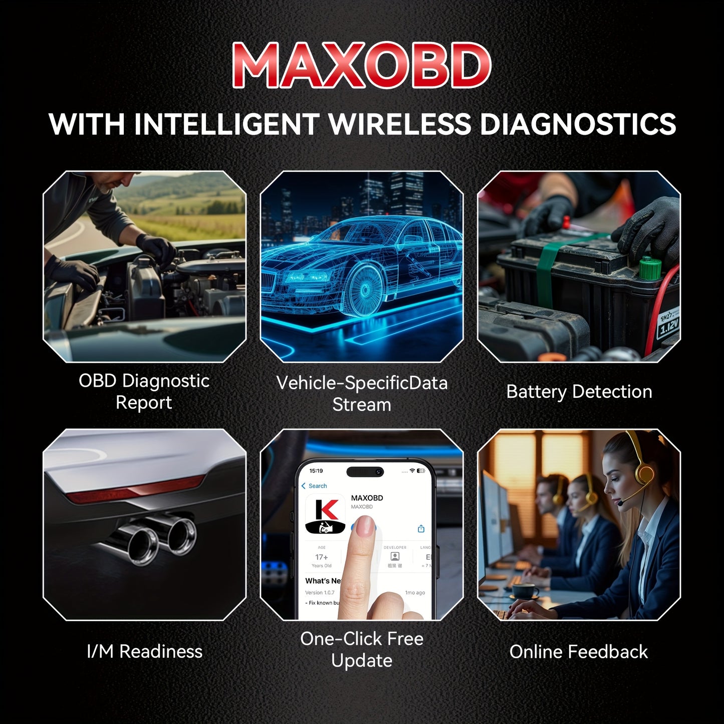KONNWEI MAXOBD Comprehensive System Deep Scan Diagnostic Tool Wireless 5.2 OBD2 Scanner with Over 41 Dedicated Data Streams for IOS And Android, Without Battery