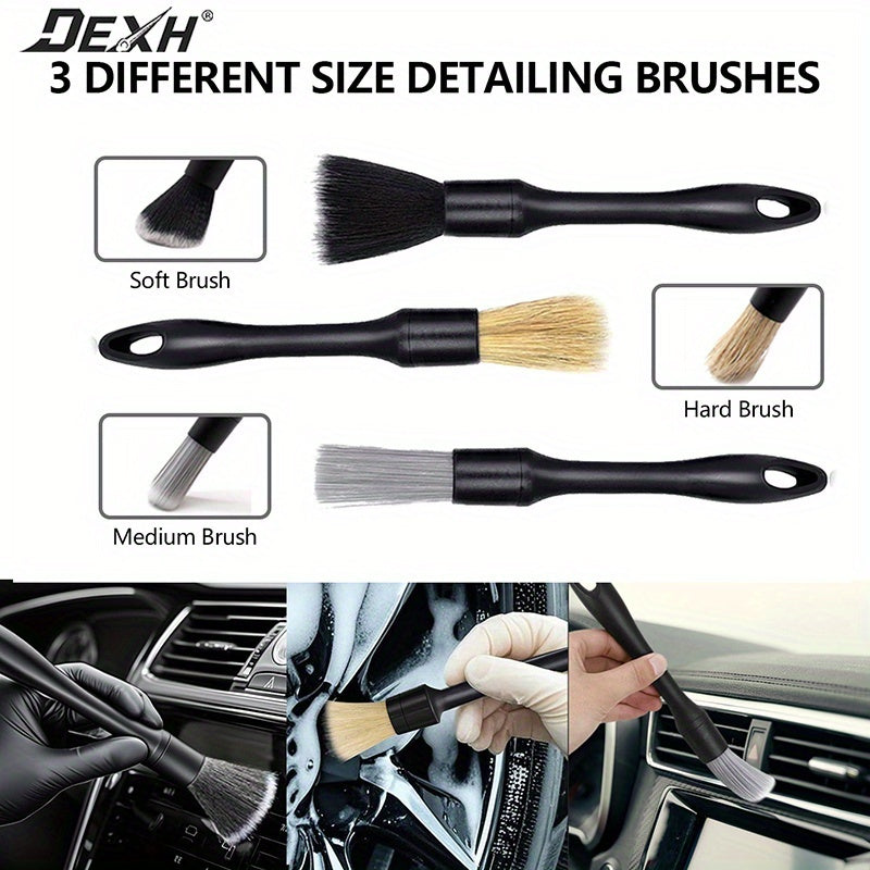 Set of 8 Car Detailing Brushes, Including Tools for Cleaning The Interior, Wheels, Air Vents, And Engine Areas, Featuring 3 Detailing Brushes, 3 Wire Brushes, And 2 Soft Brushes