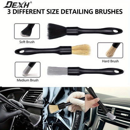 Set of 8 Car Detailing Brushes, Including Tools for Cleaning The Interior, Wheels, Air Vents, And Engine Areas, Featuring 3 Detailing Brushes, 3 Wire Brushes, And 2 Soft Brushes