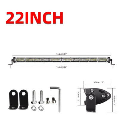 8/15 Inch Ultra-Thin LED Double Row Strip Light, Ultra Bright, Used for Car, Truck, for Jeep, Off-Road, ATV Boat Lighting, Without Battery