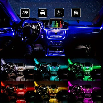 118-Inch Car Interior Neon Lights (Center Console And Dashboard) with Armrest Storage Box, APP Application Control RGB LED Light Strip Suitable for Car Decorative Lighting Additions, Without Battery