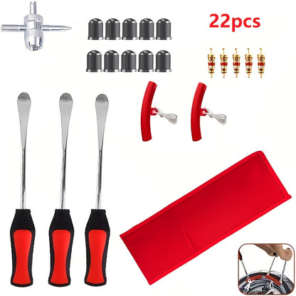 14.5-inch 19pcs/11.5-inch 22pcs Tire Pry Bar Tool, Motorcycle Tire Changer, Tire Lever Set for Motorcycle, ATV, and Lawn Mower Tire Replacement Kit, Includes Rim Protector, Valve Tool, and Accessories