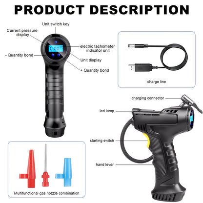 5200mah Wireless Rechargeable Air Compressor, Portable And Automatic Tire Inflator For Your Car, Bicycle And All Kinds Of Balls, Tire Inflator, Car Tire Air Pump, Tire Pressure Gauge, Portable Air Compressor, Air Pump, Tire Pump, Air Compressor