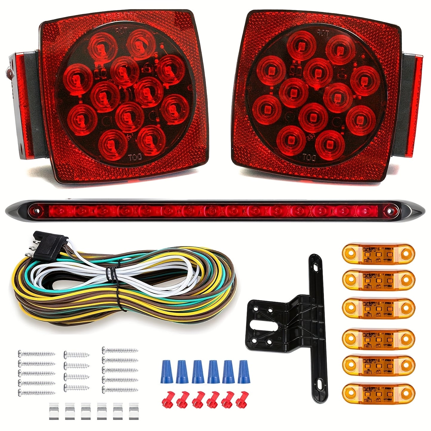 12V LED Trailer Lights, Red White 2 Square Trailer Lights & 6 Connectors Stop Tail Turn Signal Tail Lights, Utility Trailer Lights For Under 80 Inch Boat Trailer Truck Marine Camper RV