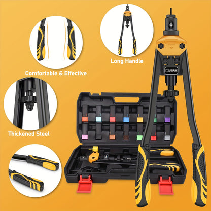 VIGRUE 16-Inch Rivet Nut Tool Kit Includes a Hand Tool Set with 15 Metric And Inch Mandrels Ranging from M3 to M12 And 6-32 to 1/2-13, Along with a Selection of 300 Metric And SAE Rivet Nuts