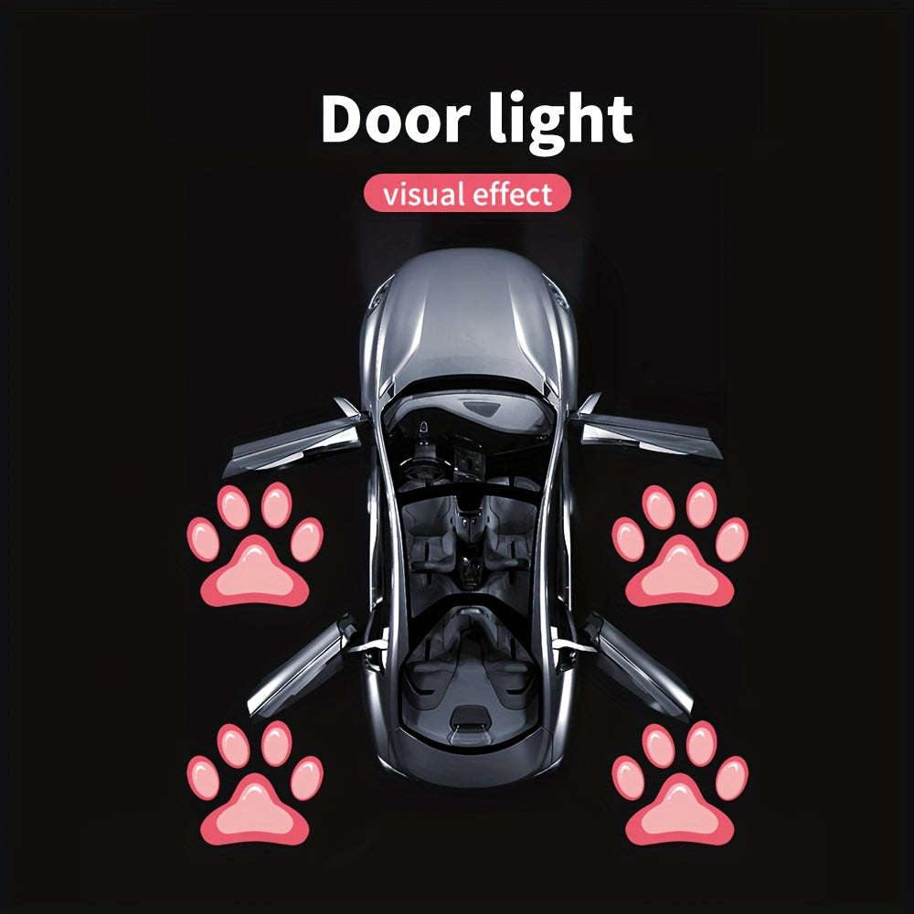 4pcs Door Light Logo LED Projector Car Door Step Courtesy Welcome Lights Cute Pattern Projection Light Festive Atmosphere Door Night Light