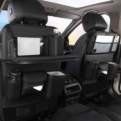 Fit PU Leather Car Seat Back Organizer with Multiple Compartments, Mesh Pockets & Laptop Holder - Foldable Travel Storage Bag for Car Interior Accessories