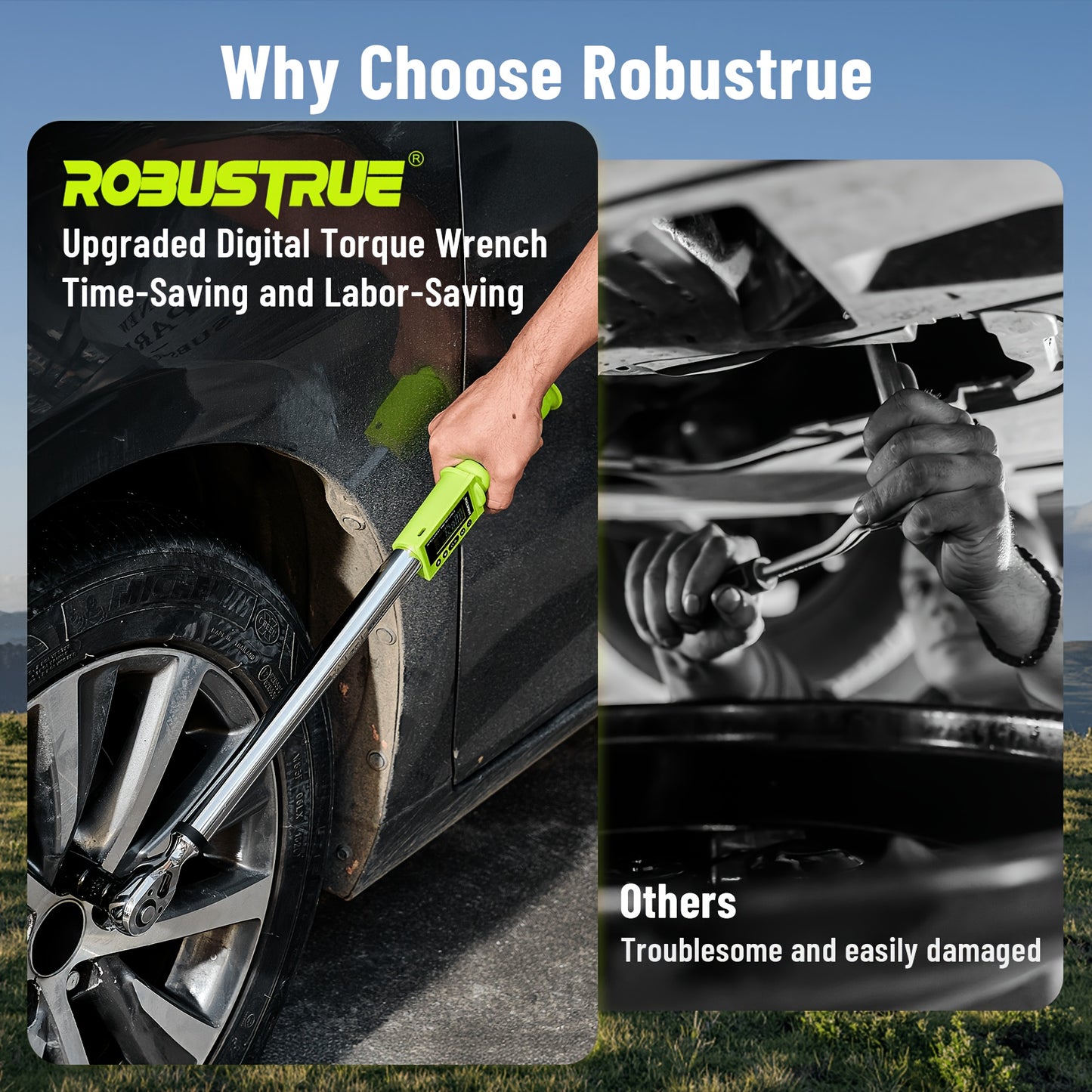 Robustrue 1/ 2" Drive Digital Torque Wrench 17-340Nm (12.5-250.8ft-lb) +-2% Accuracy - Electronic Torque Tester W/ Auto Alert for Auto Repair & Industrial