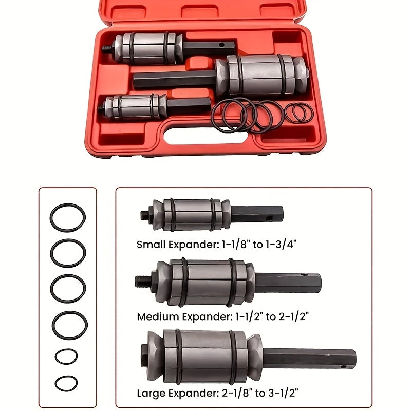 [Without Battery] 3pcs Exhaust Pipe Expander, Includes 12 Rubber Rings Silencer Expansion Tool Set Suitable for Most Vehicles And Trucks, Without Battery