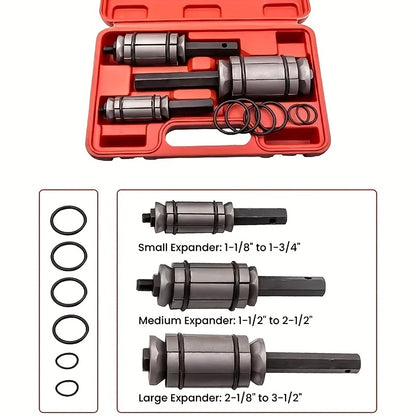 [Without Battery] 3pcs Exhaust Pipe Expander, Includes 12 Rubber Rings Silencer Expansion Tool Set Suitable for Most Vehicles And Trucks, Without Battery