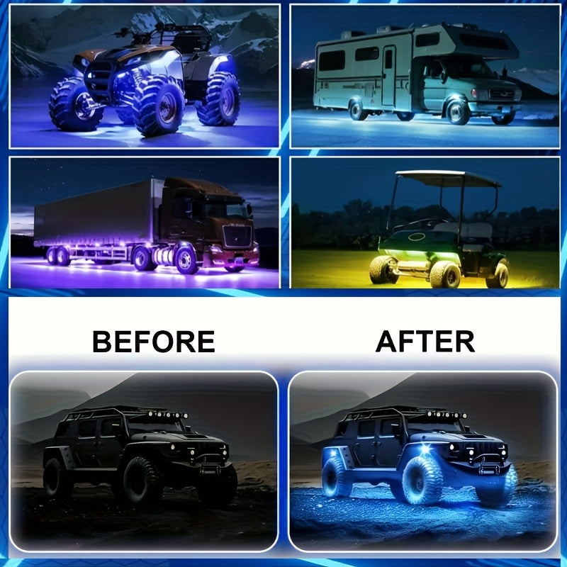 [LED Rock Lights] 8pcs And 4pcs - 15 LED/8 Pods Metal Alloy Upgraded LED Rock Lights, Suitable for Trucks, RGB LED Rock Lights with APP/Music Mode, Suitable for Jeeps, Trucks, UTVs, SUVs And Golf Carts, Neon Light Chassis Kits for Backlights, Car Accessor