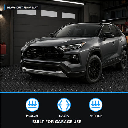 4 X 10Ft Premium for garage Floor Mat, 2.8mm Thick Black Commercial Grade Heavy Duty Parking Mat For Garage Floor, Golf Cart Parking, Water/Stain Resistant Floor Runner (Embossed Diamond Plate), Black 4*10FT/ 4*8FT