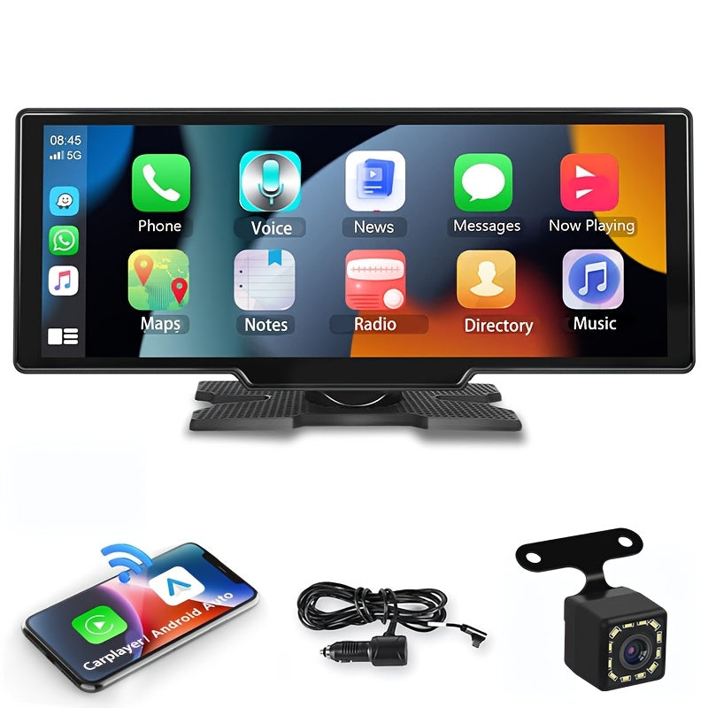 Podofo 10.26” Android Auto & CarPlay Wireless Portable Car Stereo with Touchscreen, Wireless/, Voice Control, FM Transmitter, Compatible for Smartphones, Navigation, Handsfree Calling, AUX Receiver for Vehicles
