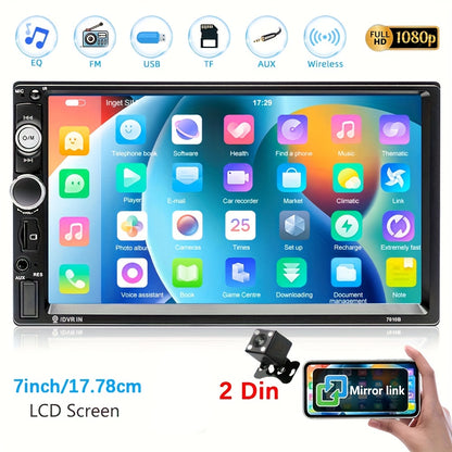 1pc Double Din EQ Car Stereo 7" LCD Screen with Wireless FM, MP5 Player with USB/SD/AUX Input with Mirror Link SWC, Portable Media Players with 4LED Backup Camera Christmas Gifts Black Friday Gifts