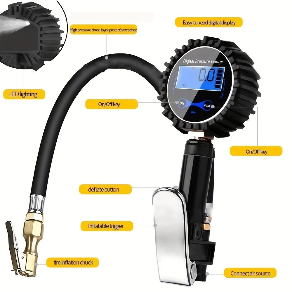 Digital Tire Inflator with Pressure Gauge - 200 PSI (with 3pcs Connector)