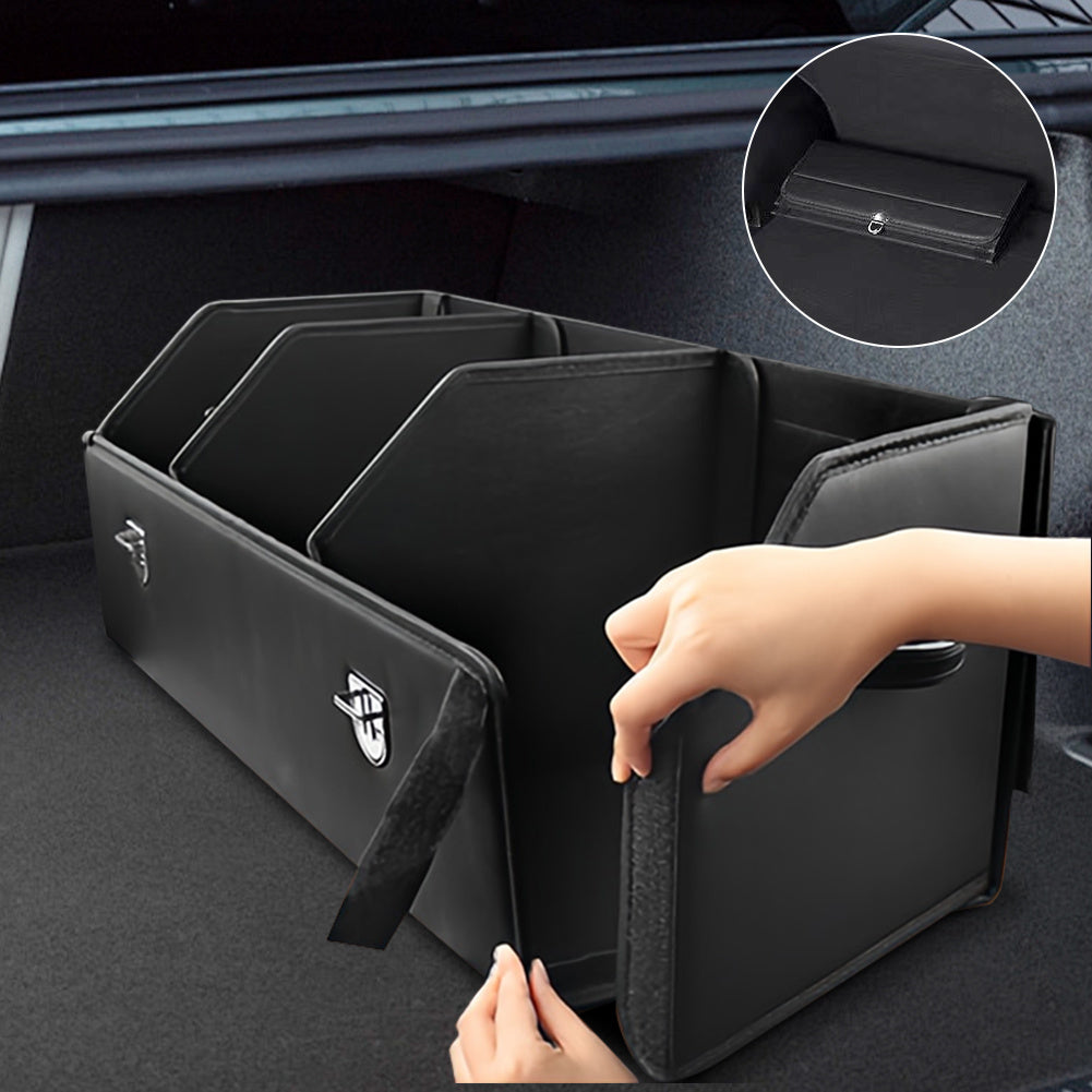 Multi-Compartment PU Leather Car Organizer Box - Foldable Large Capacity Storage for SUVs, Cars, Trucks, Campers & Workspaces - Durable Auto Interior Accessory, Highquality Material