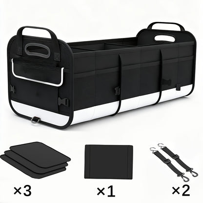 Foldable 25.1gal Car Trunk Organizer | Multi-Compartment Storage with 4 Compartments and 2 Retractable Straps, Ideal for Travel, Camping, Shopping, Fits SUVs, Trucks, Minivans