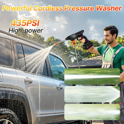 LOVEWE 300 Watt Cordless High Pressure Electric Car Wash - Equipped with 6-in-1 Nozzle, 1.3GPM Handheld Car Wash Gun, for Car Wash/Home/Floor/Garden Cleaning, Includes1/2 X 15000mAh Batteries, 60 Minutes Battery Life, for Independence Day