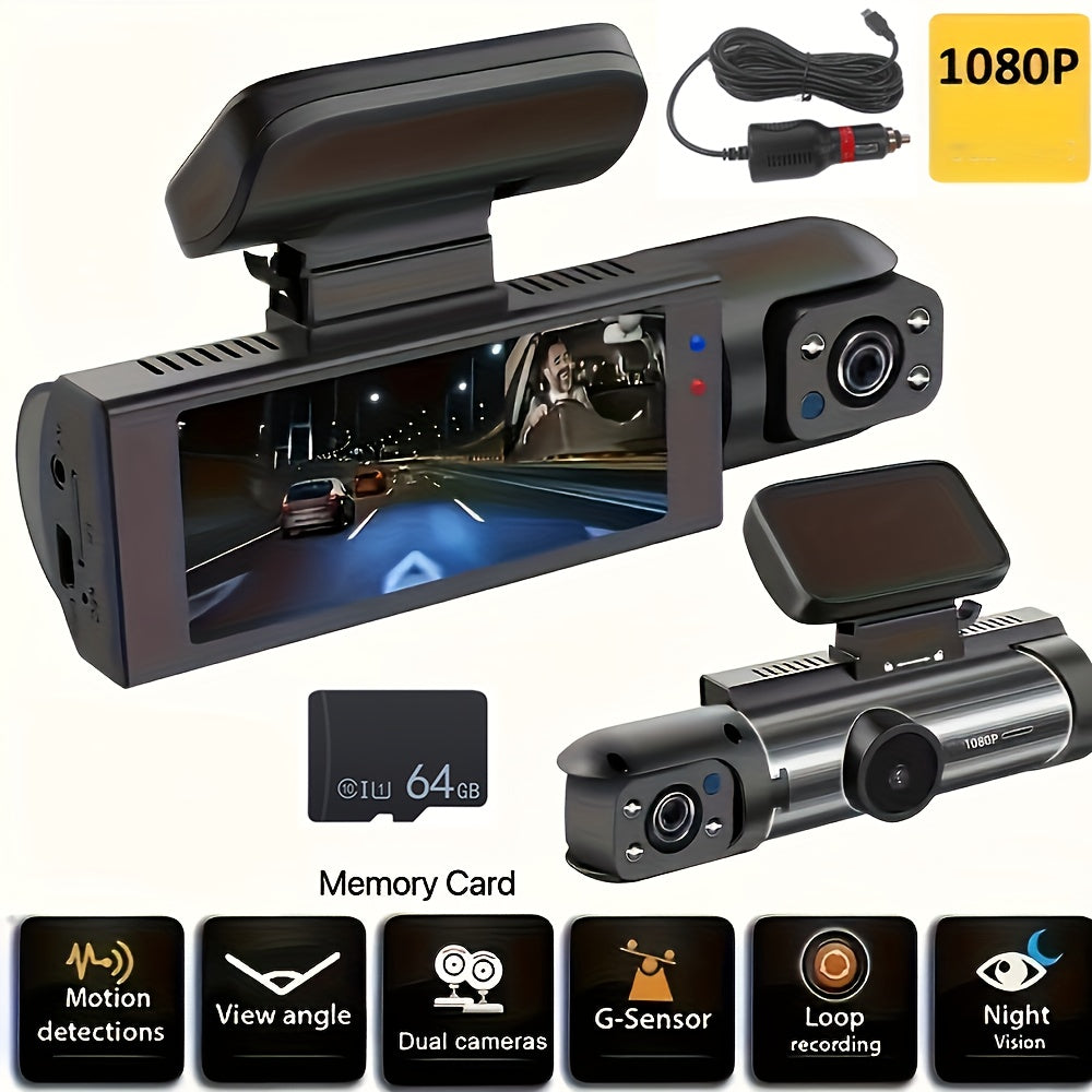 CAMECHO 1080P Dual Camera, Dash Cam For Cars, Front And Inside, Car Camera With IR Night Vision, Loop Recording, Wide Angle Car DVR Camera Optional 3.16 Inch/2inch, Dual Lens Car Dashboard Video Cam.optional No Card/32gb/64gb Memory Card