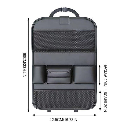 Fit PU Leather Car Seat Back Organizer with Multiple Compartments, Mesh Pockets & Laptop Holder - Foldable Travel Storage Bag for Car Interior Accessories