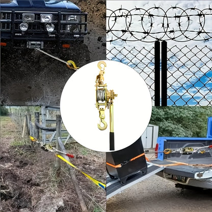 [Heavy Duty Winch] Heavy Duty Manual Winch, Cable Puller - Cargo Binding And Tightening Strap with 2 Hooks, Steel Wire Rope, Portable Tire Reinforcement Winch Manual Trailer, Equipment Transport Material Cable Tightening