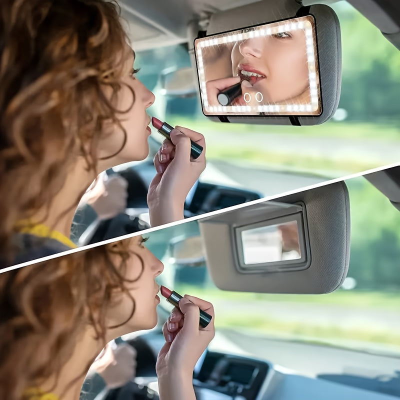 Car Sun Visor Makeup Mirror | USB-powered with Included Charging Cable, Features 3 Light Modes and LED Illumination, Suitable for Cars, Trucks, and SUVs, Perfect Gift for Women, Essential Road Trip Companion, Ideal for Female Drivers