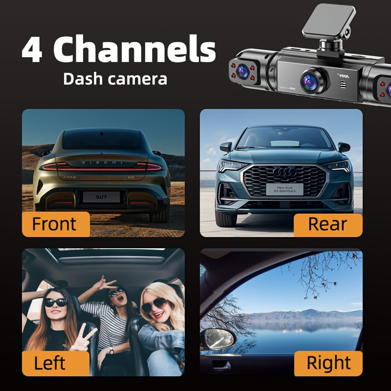 AXH 360° Panoramic 3/4 Lens Channel 1080P HD Ultimate Safety Dash Cam Set, 1080P Front and 720P Full Coverage Front, Rear, Left, and Right, Quad-Split Screen Display, HD Night Vision, WDR, G-Sensor, Loop Recording - Car Accessories/Car Dash