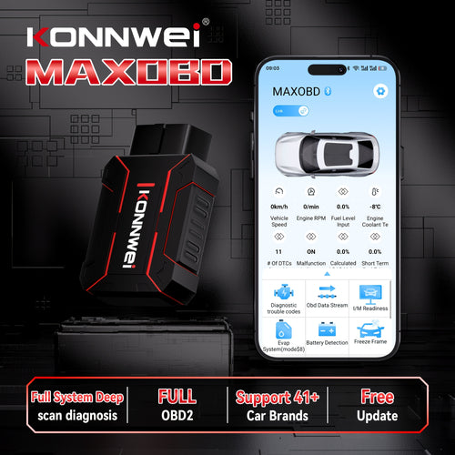 KONNWEI MAXOBD Comprehensive System Deep Scan Diagnostic Tool Wireless 5.2 OBD2 Scanner with Over 41 Dedicated Data Streams for IOS And Android, Without Battery
