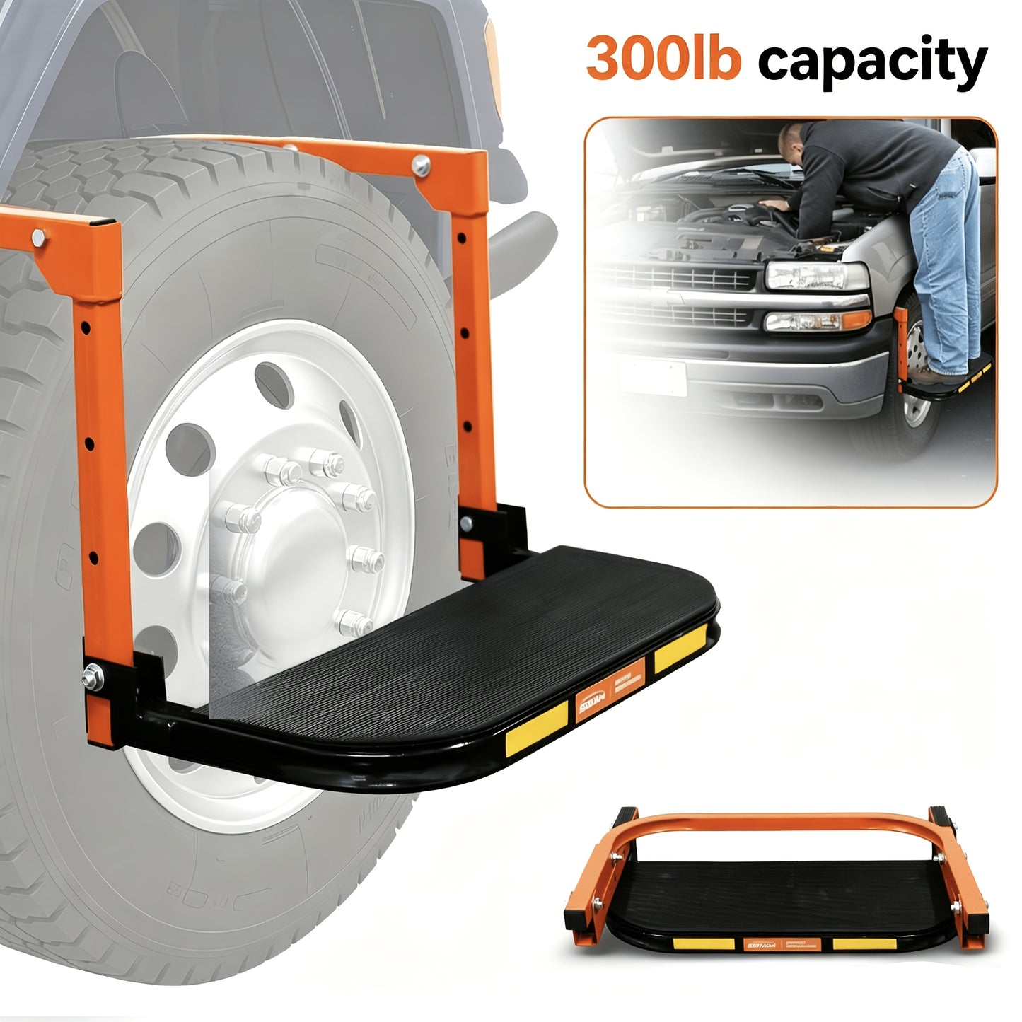 Heavy Duty Foldable Tire Steps with Anti-Slip Texture, Adjustable Height, 300/650 Lbs Load Capacity, Fits Tires Up to 13.5In Wide, Portable Telescopic Ladder for Roof Rack & Roof Climbing, Universal Car Additions for Truck SUV Trailer
