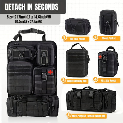 [Universal] Car Seat Back Organizer, Upgrade Vehicle Panel Organizer with 5 Detachable MOLLE Pouches for Vehicles Such As Jeep, Truck, SUV, Etc Multipurpose Car Organizer Hanging Travel Accessories Organizer Comes with 6pcs Keychains