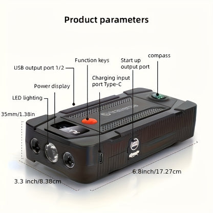 12V Portable Car Jump Starter 1000A Peak Battery Jumper Starter Jump Box for Car Battery, for Gas & Diesel Cars with USB Charge Ports & LED Flashlight, 6400mAh Power Bank