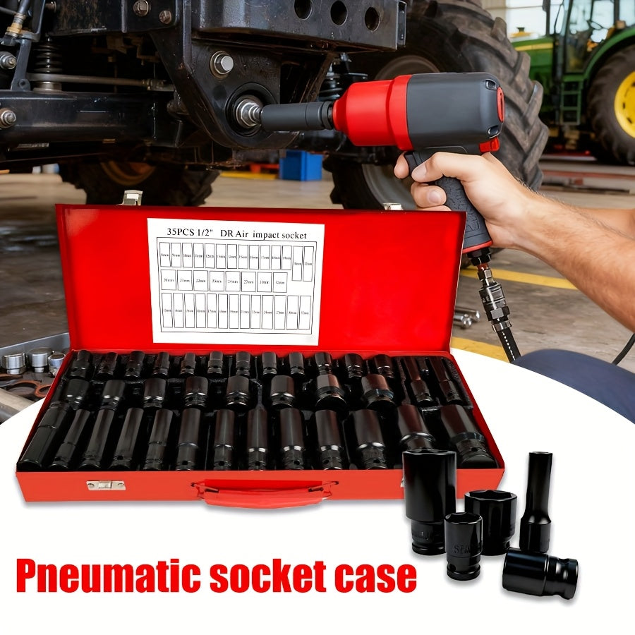 BOURVILL 35/15/10pcs 1/2" Drive Deep Impact Socket Set for Axle Hub Nut, Featuring 6-Point Metric Sizes from 8-32Mm, Made of Cr-Mo Steel, Designed for Heavy-Duty Vehicle Repair And Maintenance